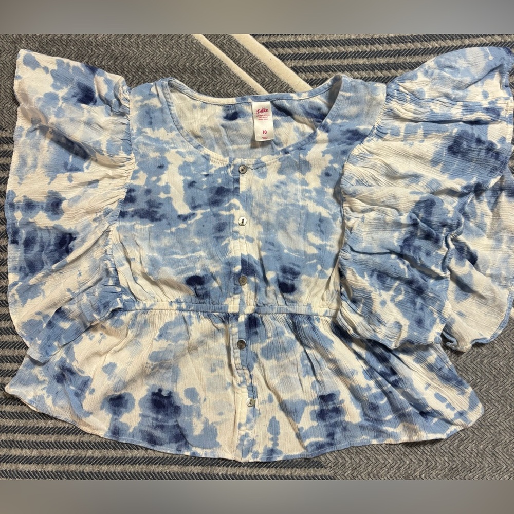 Justice Blue and White Tie-Dye Top